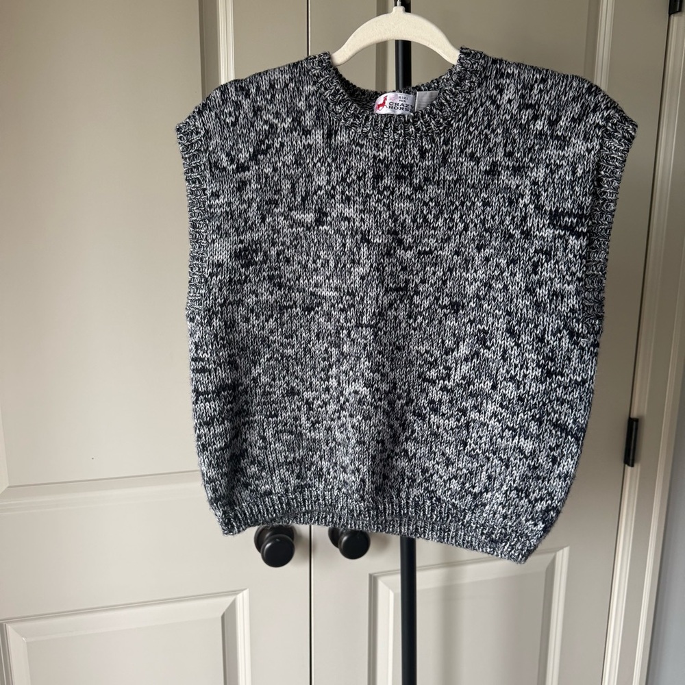 Vintage Marled Knit Sweater Vest Neutral Oversized Cozy Minimalist Anthro